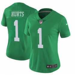 Womens Philadelphia Eagles #1 Jalen Hurts Limited Green Vapor Untouchable NFL Nike Jersey->women nfl jersey->Women Jersey